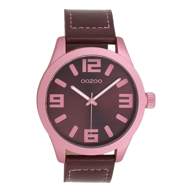 OOZOO Timepieces Damenuhr Bordeaux/Rosé matt C0916 | Lederarmband 46mm XL