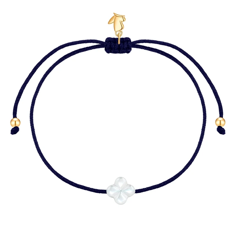 Textilarmband blau Kleeblatt Perlmutt