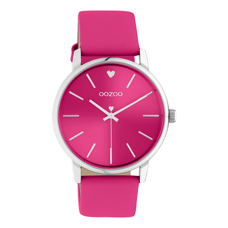 OOZOO Timepieces C10989 – Damenuhr | Lederarmband Pink/Silber 40mm M